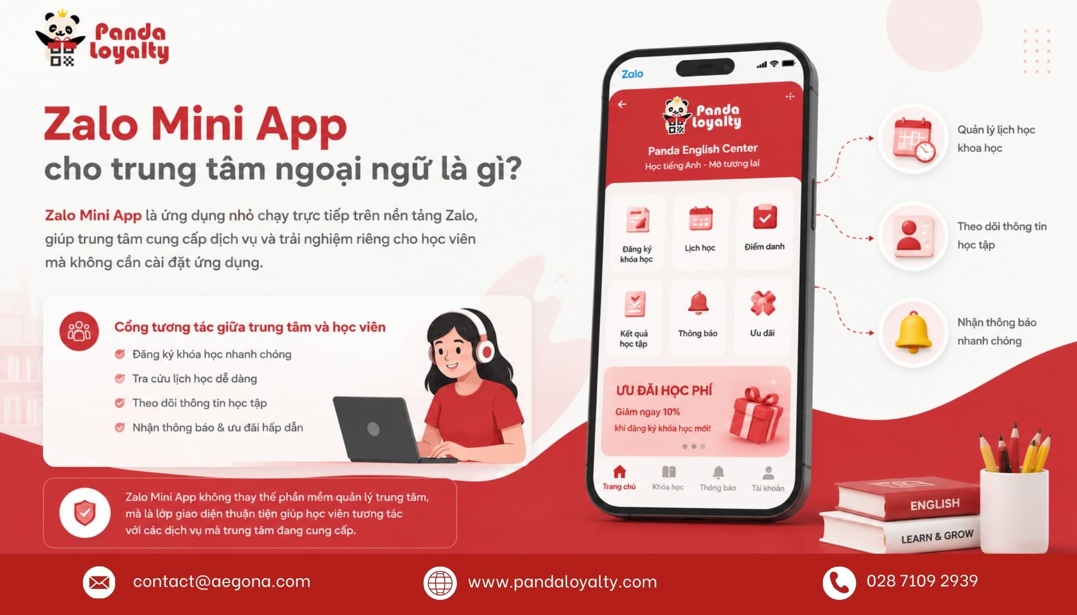 Zalo Mini App cho trung tâm ngoại ngữ
